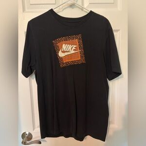 Men's Black with Orange Nike Logo T-Shirt, Size M